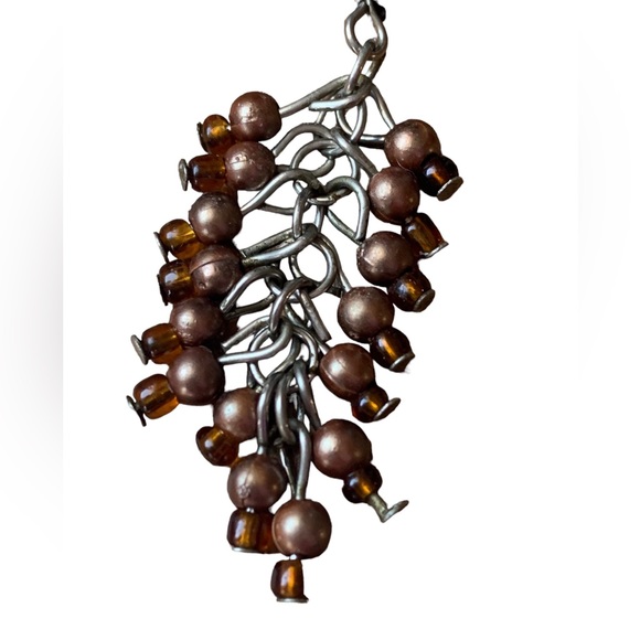 Amber Glass Heart & Glass Bead Cluster Dangle Pierced Earring Woman’s Jewelry - Picture 8 of 11